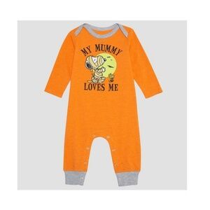 PEANUTS SNOOPY LONG SLEEVE ROMPER SIZE 0-3 MONTHS -ORANGE (NEW)